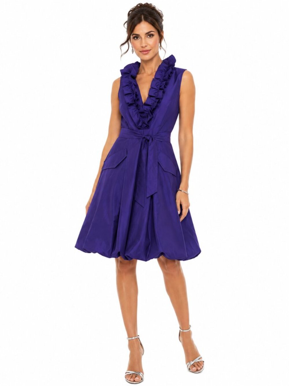 Samuel Dong Purple Ruffle Collar Bubble Hem Dress Statement Cocktail Sz M